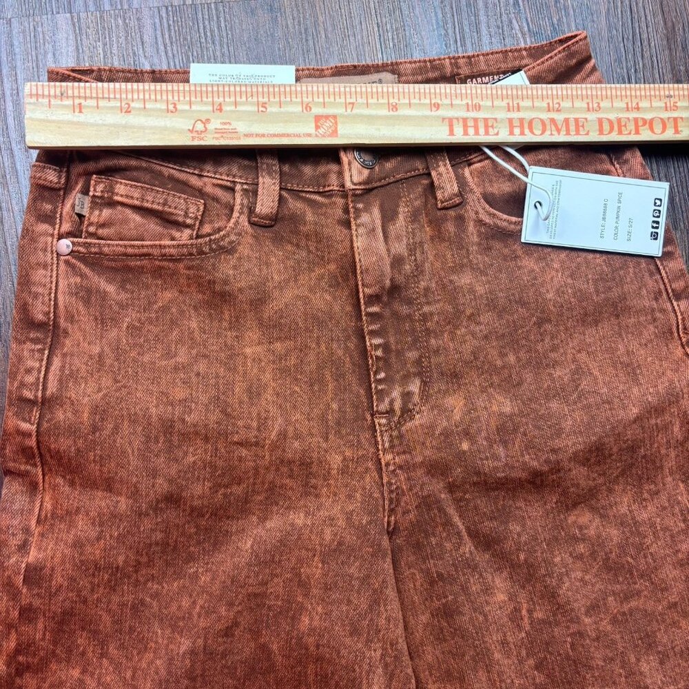 NWT Judy Blue Retro Wide Leg Jeans Garment Dyed Pumpkin Spice Raw Hem Size 5/27 - Picture 10 of 14